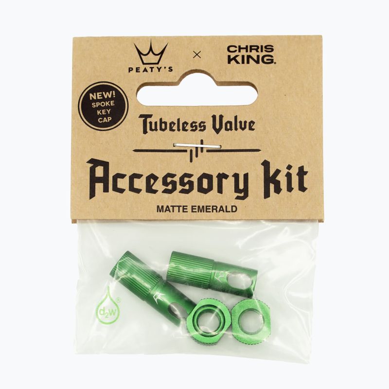 Peaty's X Chris King Mk2 Tubeless Valves Accessory Kit dviračių padangų vožtuvų dangtelis žalias 83800