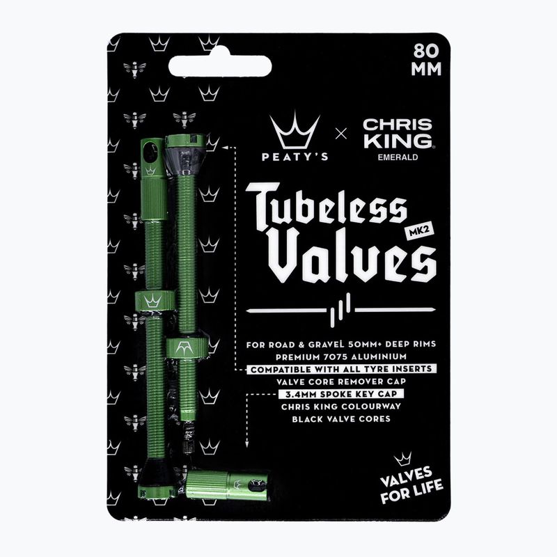 Vožtuvų komplektas presta Peaty's X Chris King MK2 Tubeless Valves 80 mm emerald 2