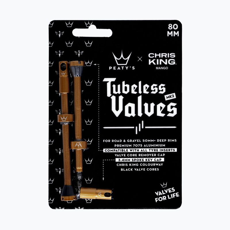 Presta vožtuvų rinkinys Peaty's X Chris King MK2 Tubeless Valves 80 mm mango 2