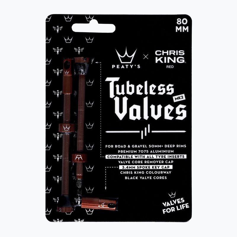 Vožtuvų komplektas presta Peaty's X Chris King MK2 Tubeless Valves 80 mm red 2
