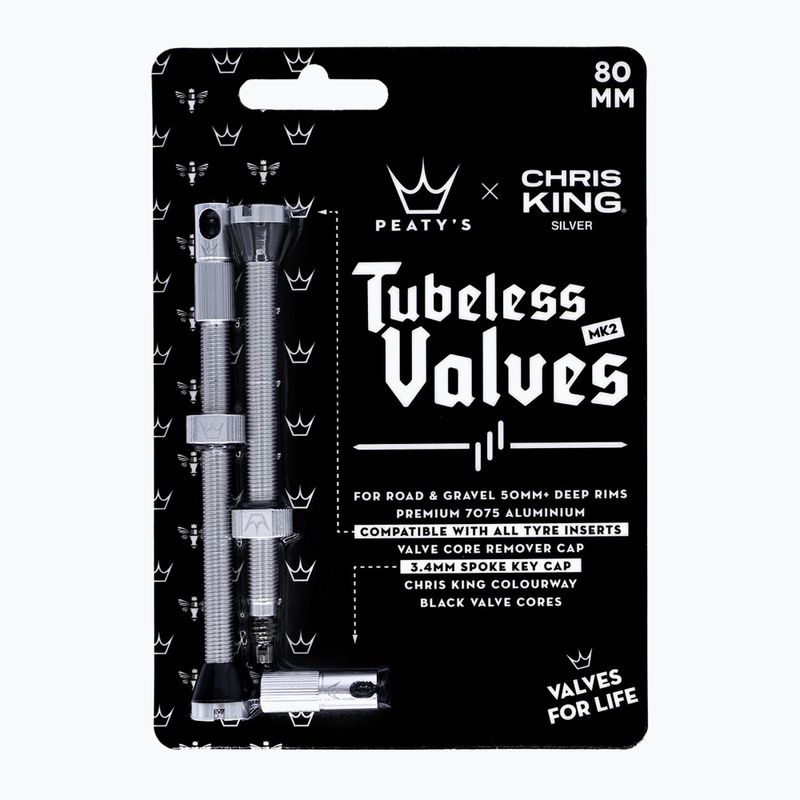 Vožtuvų komplektas presta Peaty's X Chris King MK2 Tubeless Valves 80 mm silver 2