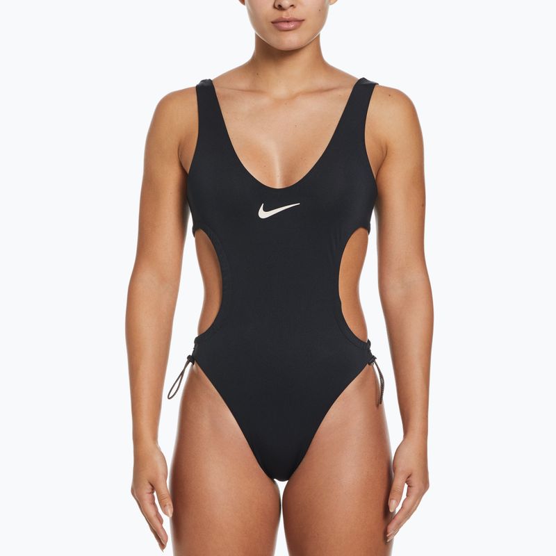 Nike Wild moteriškas vientisas juodai baltas maudymosi kostiumėlis NESSD255-001 4