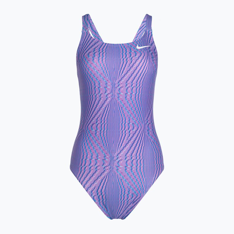 Nike Hydrastrong Multi Print Fastback moteriškas vientisas maudymosi kostiumėlis violetinės spalvos NESSD011-660