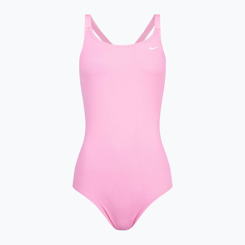 Nike Hydrastrong Solid Fastback moteriškas vientisas maudymosi kostiumėlis rožinės spalvos NESSA001-660