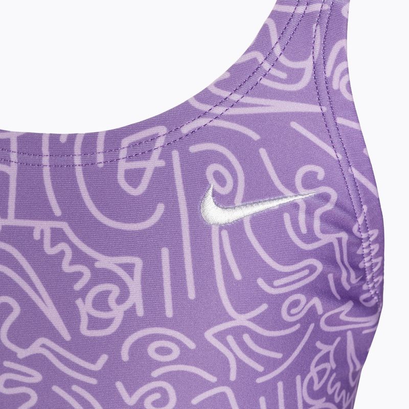 Nike Hydrastrong Multi Print Fastback kosminės violetinės spalvos vientisas vaikiškas maudymosi kostiumėlis 3