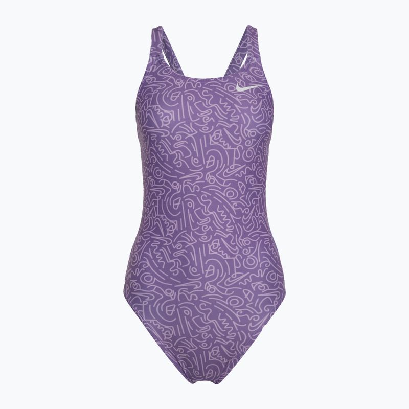 Moteriškas vientisas maudymosi kostiumėlis Nike Hydrastrong Multi Print Fastback space purple