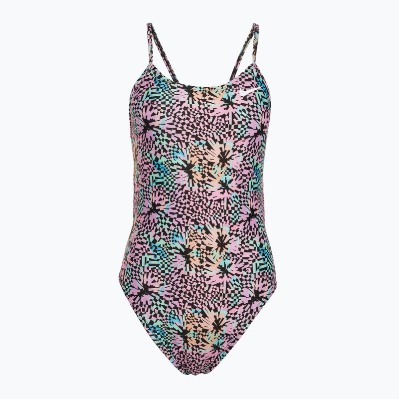 Moteriškas vientisas maudymosi kostiumėlis Nike Hydrastrong Multi Print pink bloom