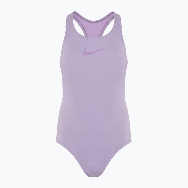 Vaikiškas vientisas plaukimo kostiumas Nike Essential Racerback lilac bloom