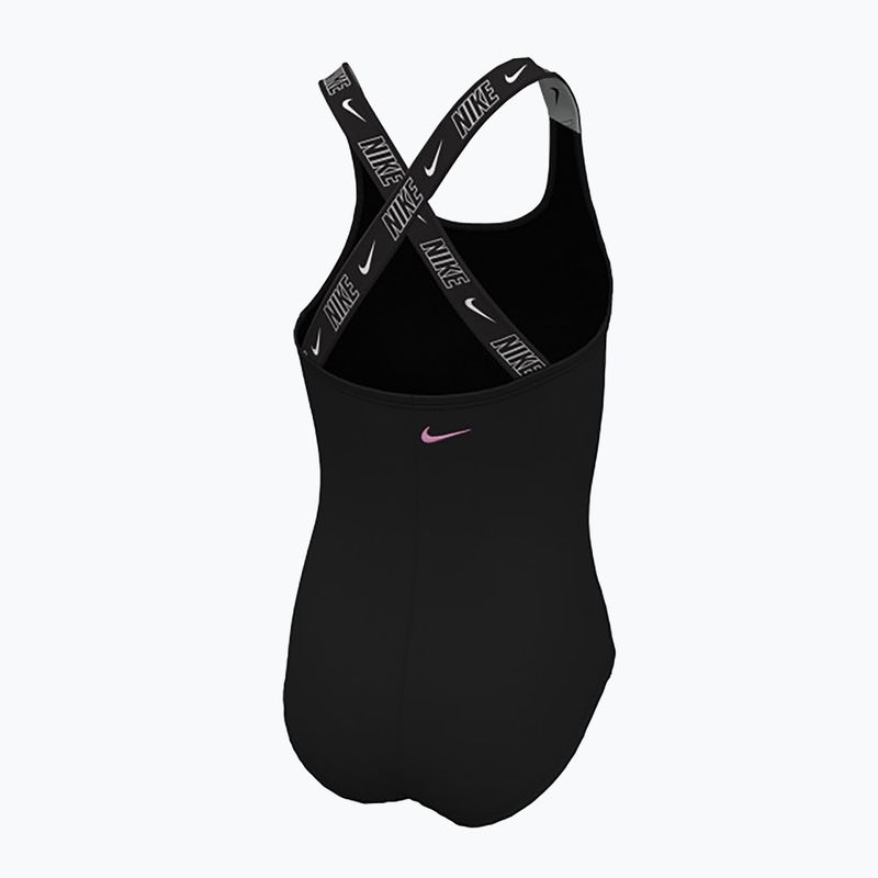 Vaikiškas vientisas plaukimo kostiumas Nike Swim Girls Logo Tape Crossback black/playful pink/white/playful pink 2