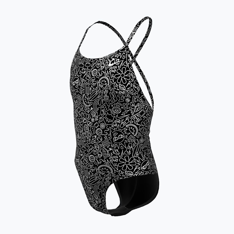 Vaikiškas vientisas plaukimo kostiumas Nike Hydrastrong Charms Multi Print Lace Up Back black 3