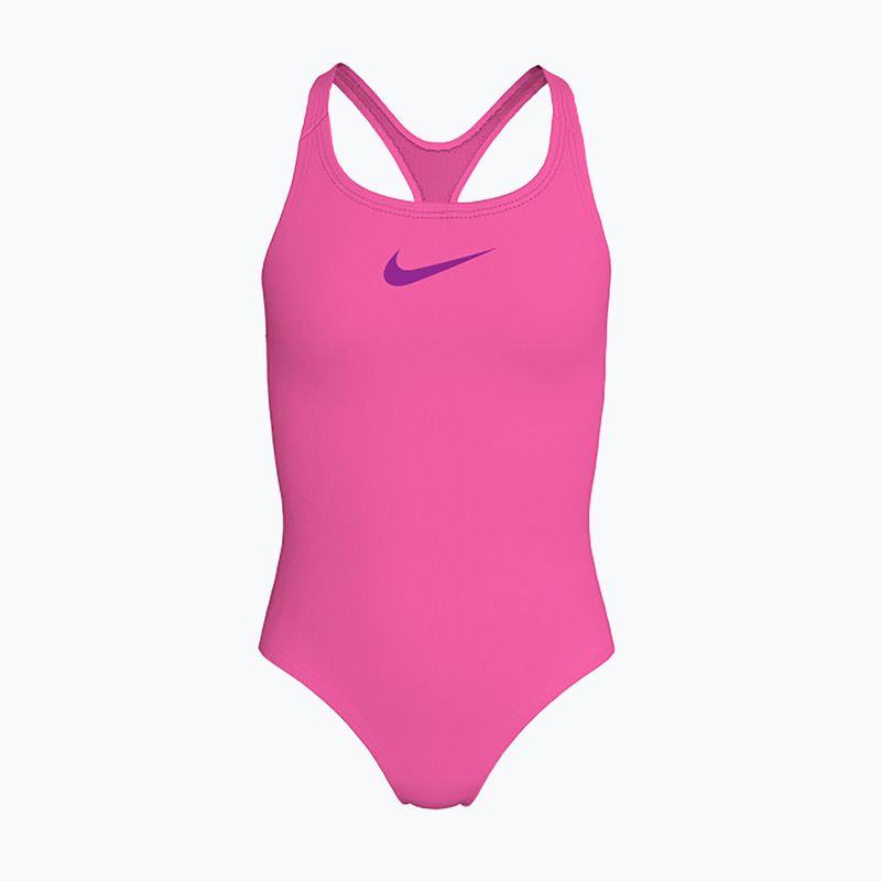 "Nike Essential Racerback hyber pink" rožinis vientisas vaikiškas maudymosi kostiumėlis