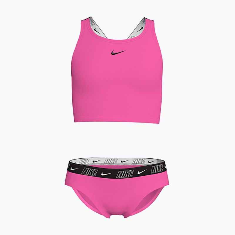 Vaikiškas dviejų dalių maudymosi kostiumėlis Nike Logo Tape Crossback Midkini hyper pink