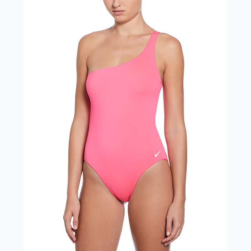 Moteriškas vientisas plaukimo kostiumas Nike Essential Asymmetrical hyper pink