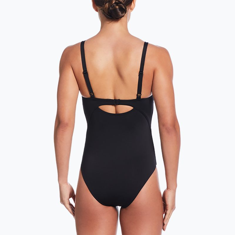 Vientisas moteriškas plaukimo kostiumas Nike Essential V-Neck black 3