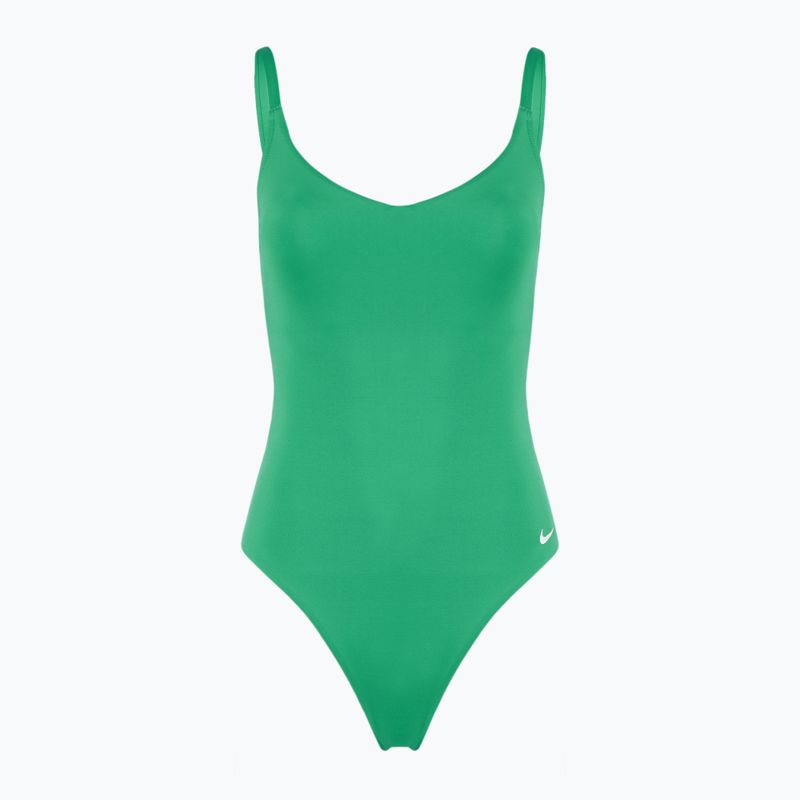 Vientisas moteriškas plaukimo kostiumas Nike Essential V-Neck stadium green