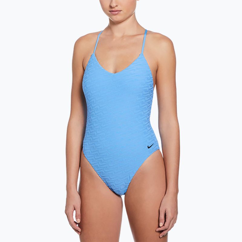 Moteriškas vientisas plaukimo kostiumas Nike Swoosh Link Y-Back university blue