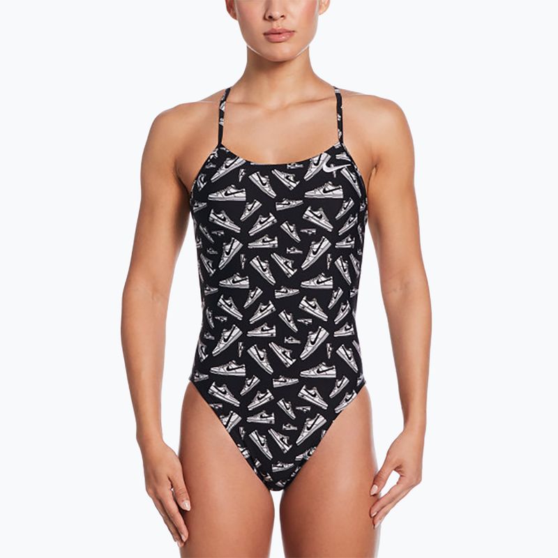 Vientisas moteriškas plaukimo kostiumas Nike Hydrastrong Cutout jet black