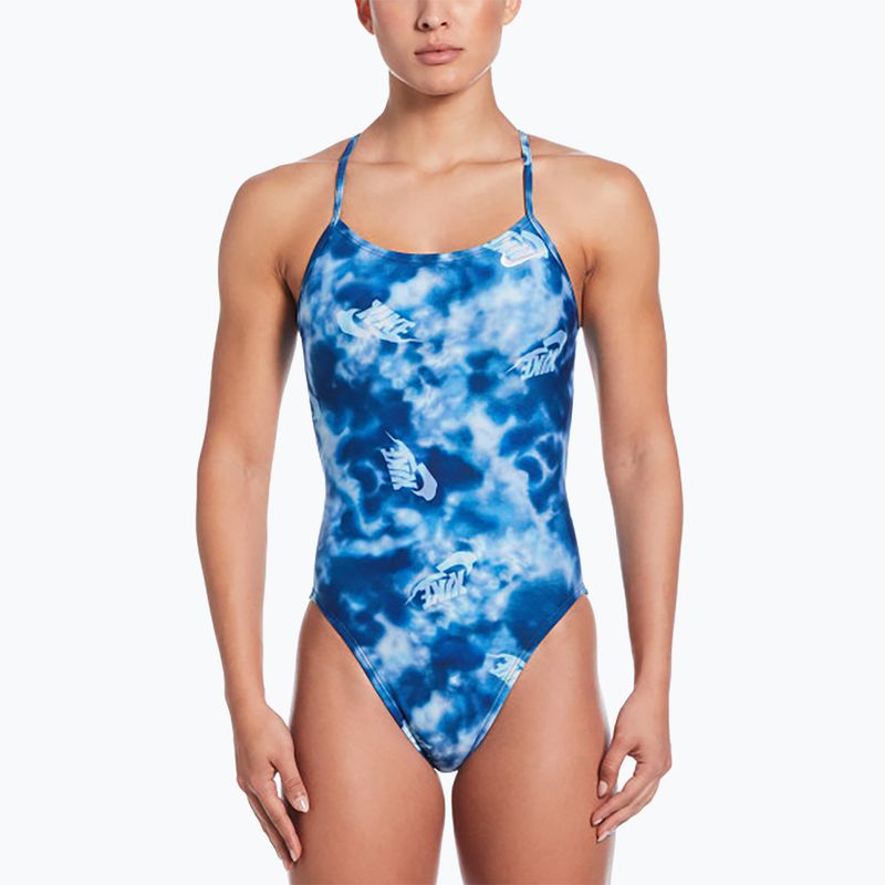 Vientisas moteriškas plaukimo kostiumas Nike Hydrastrong Cutout blue