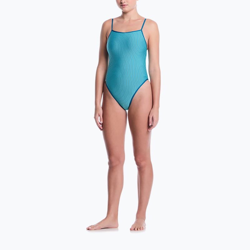 Moteriškas vientisas maudymosi kostiumėlis Nike Ocean Bound Ripple Texture Square Neck bleached turquoise 2