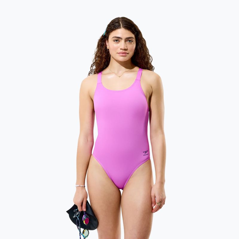 Moteriškas vientisas maudymosi kostiumėlis Speedo Solid Leaderback orchid shine 3