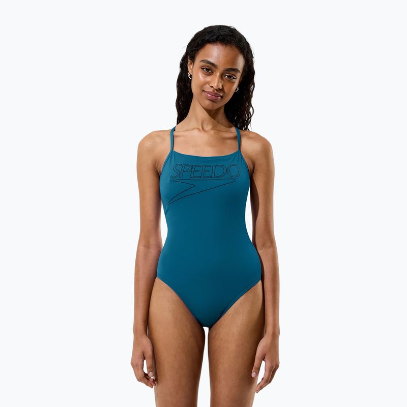 Moteriškas vienos dalies plaukimo kostiumėlis Speedo Endurance+ Logo Thin Strap teal abyss 3