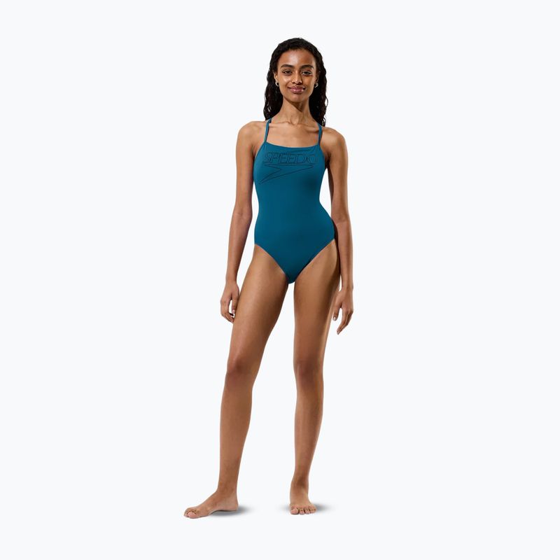 Moteriškas vienos dalies plaukimo kostiumėlis Speedo Endurance+ Logo Thin Strap teal abyss 4
