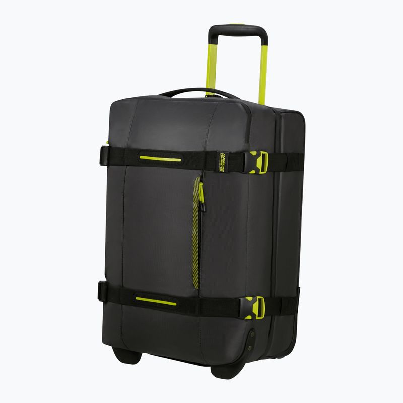 American Tourister Urban Track Duffle daiktadėžė su ratukais 55 l juoda / laimo spalvos kelioninis lagaminas 4