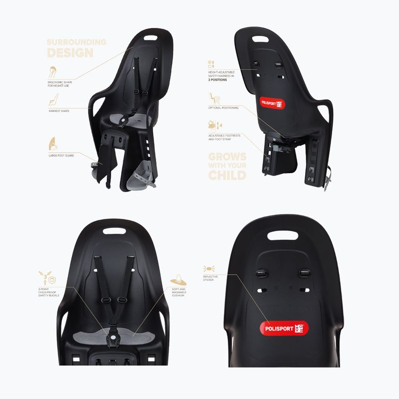 Sėdynė vaikui dviračiui Polisport Koari Mik HD black/grey 6