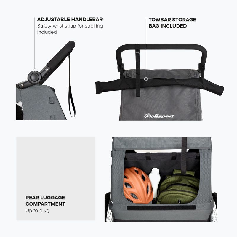 Priekaba dviračiui Polisport Kids Trailer&Stroller black/grey 3