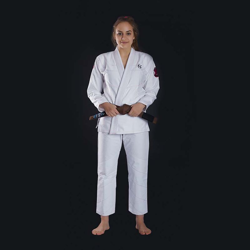 GI moteriškos braziliškojo džiudžitsu prekės Ground Game 'Sakura' baltos spalvos GISAKWHF1 2