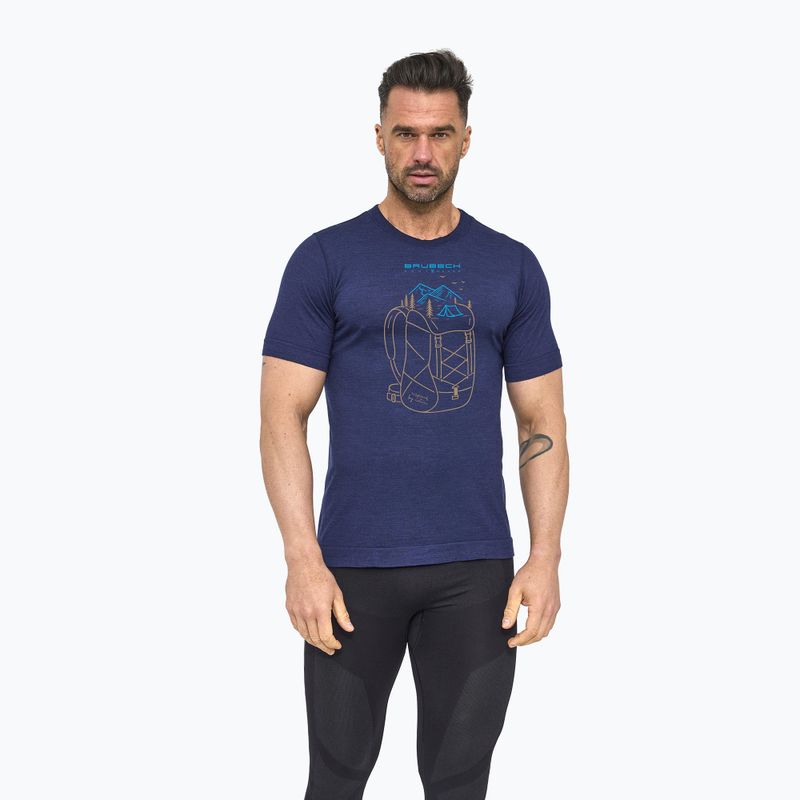 Vyriški termoaktyvūs marškinėliai Brubeck Outdoor Wool Pro navy blue 2