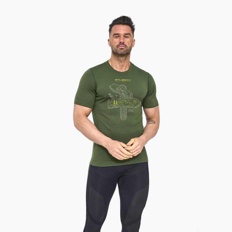 Vyriški termo marškinėliai Brubeck Outdoor Wool Pro dark green 2