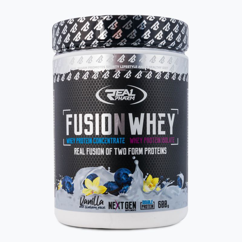Išrūgos Real Pharm Fusion 600g vanilės ir uogų 709202