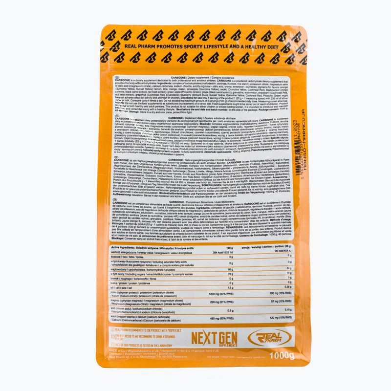 Carbo One Real Pharm angliavandeniai 1kg mango-maracuja 712530 2