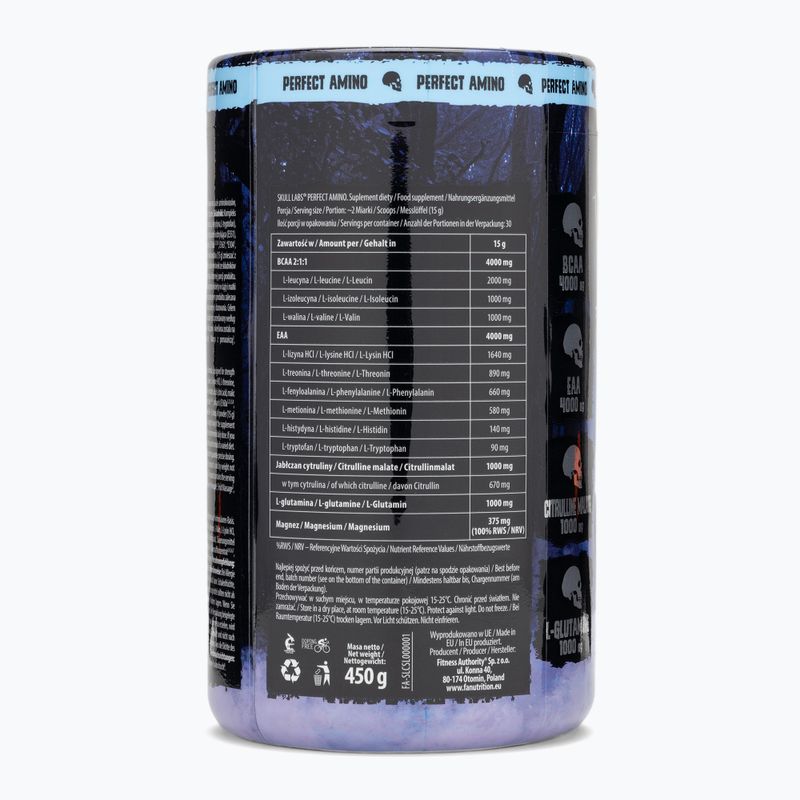 Aminorūgštys Fitness Authority Skull Labs Perfect Amino 450 g blackberry/pineapple 2