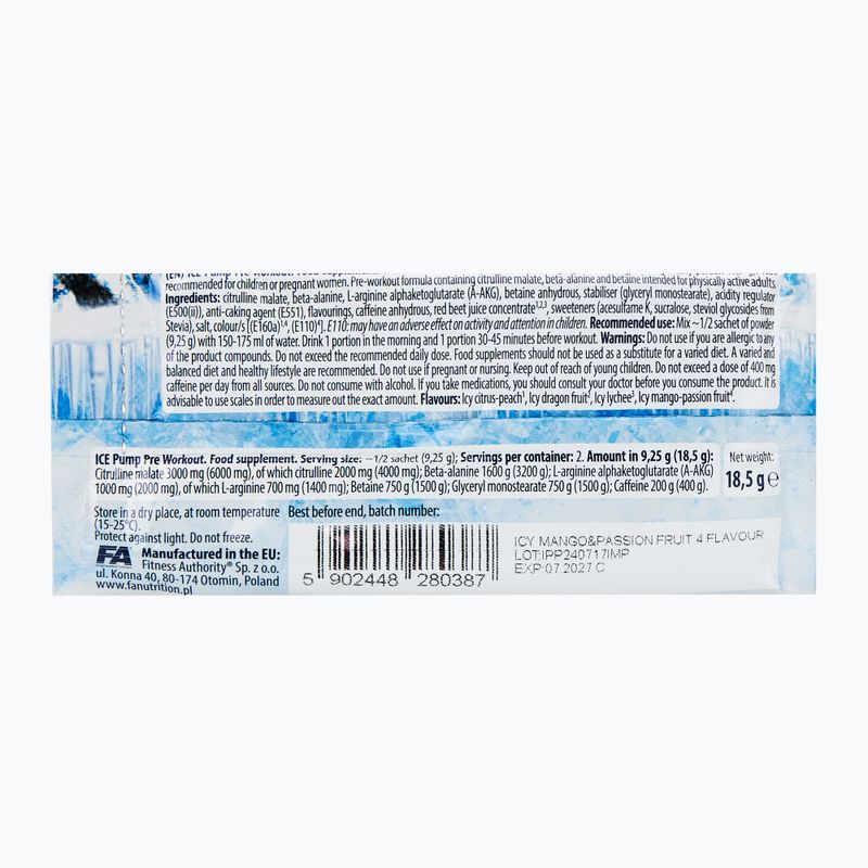 Gėrimas prieš treniruotę Fitness Authority Fa Ice Pump Pre Workout 18,5 g icy mango/passion fruit 2