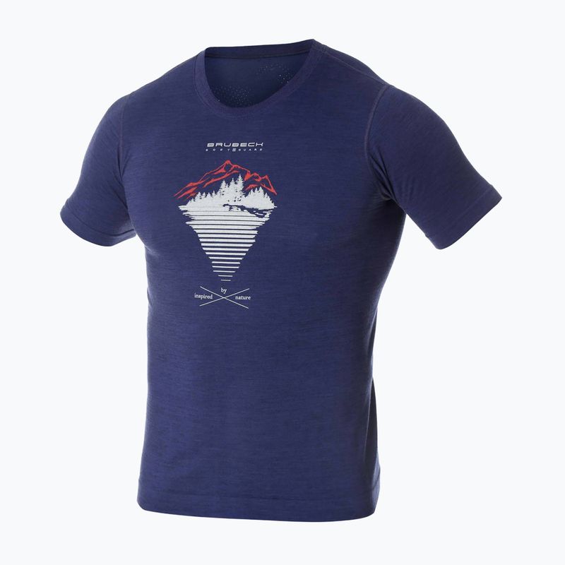 Vyriški termoaktyvūs marškinėliai Brubeck Outdoor Merino Wool Pro tamsiai mėlyni/kalnai 2 3