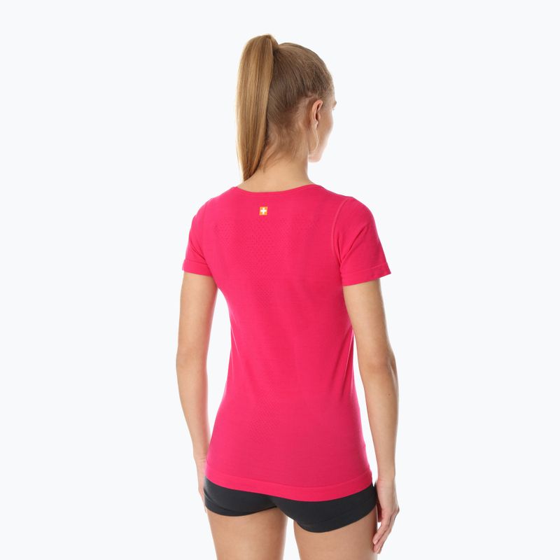 Moteriški termoaktyūs marškinėliai Brubeck Outdoor Merino Wool Pro aviečių spalvos/kalnai 1 2