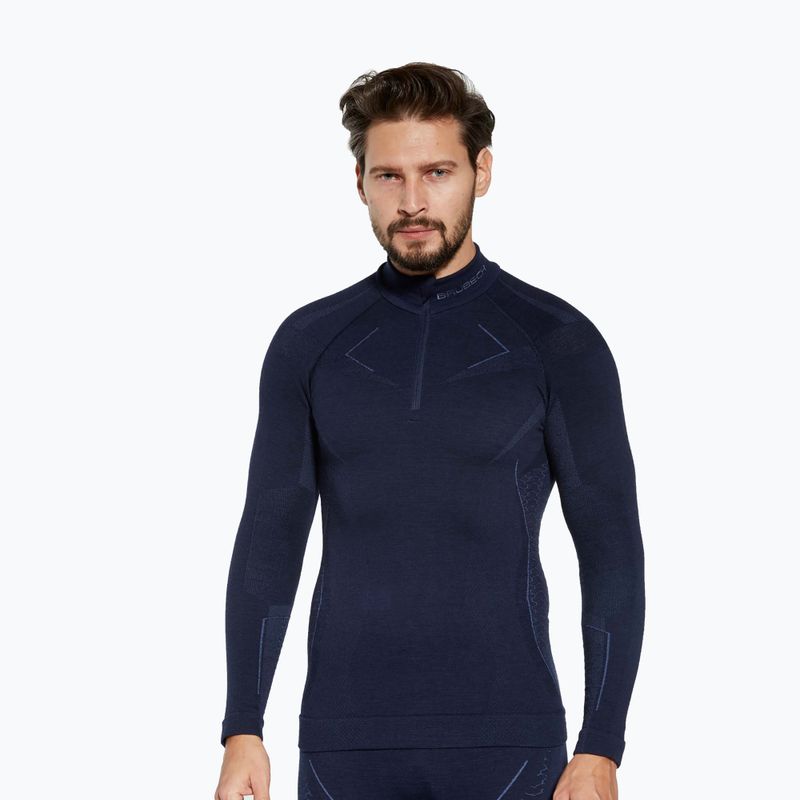 Vyriškas termoaktyvus džemperis Brubeck Extreme Merino 1/3 Zip navy blue