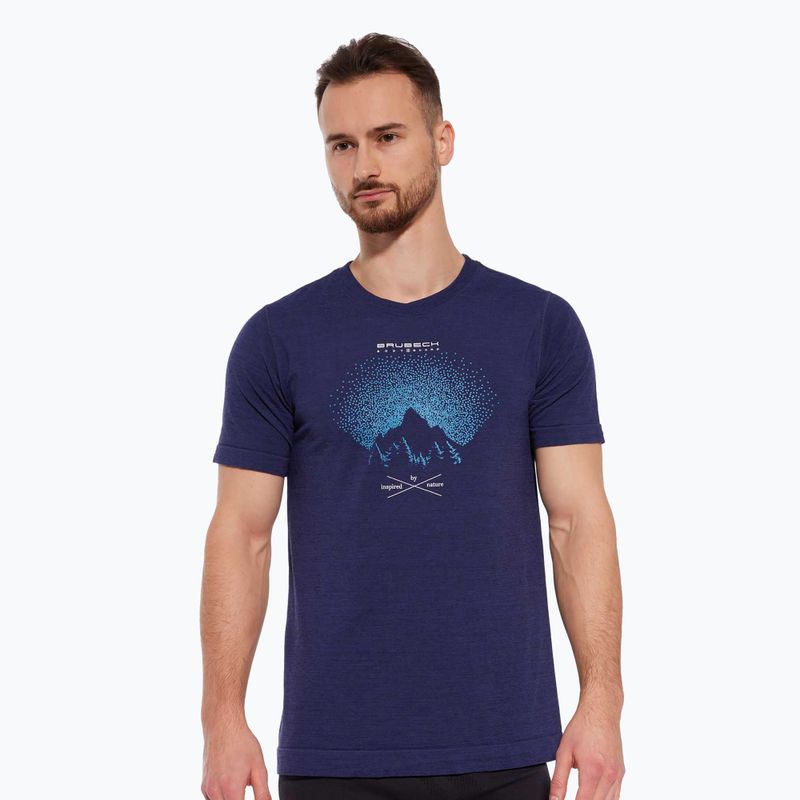Vyriški termoaktyvūs marškinėliai Brubeck SS1265 Outdoor Wool Pro tamsiai mėlyni