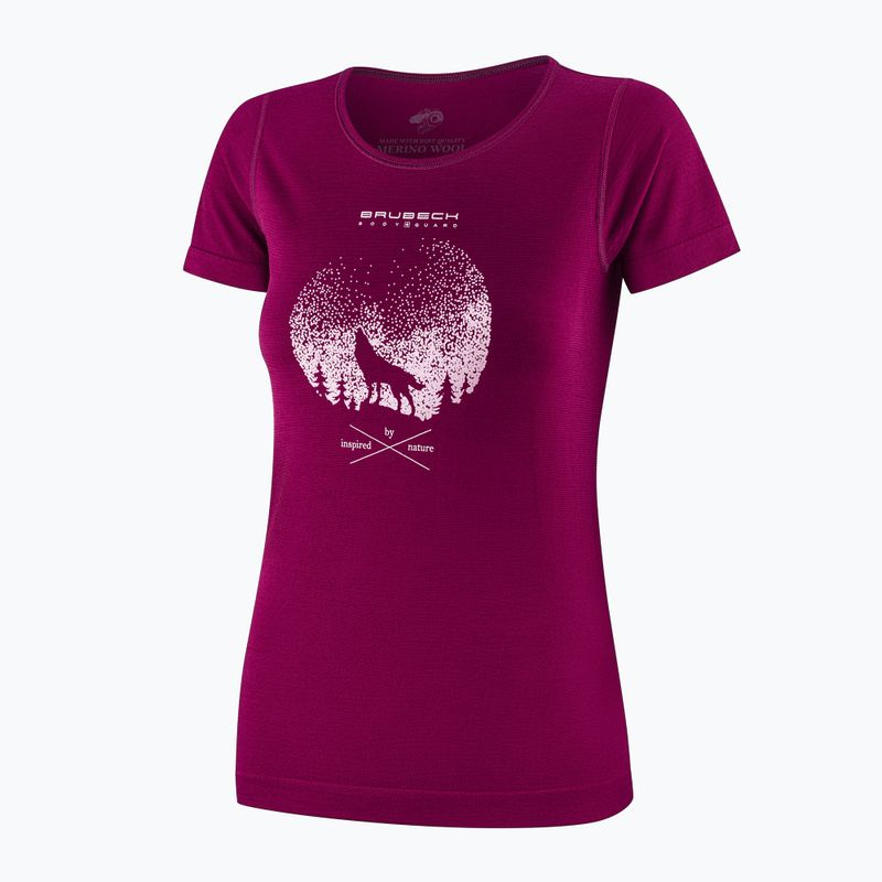 Moteriški termo marškinėliai Brubeck Outdoor Merino Wool Pro SS plum/mountain 3 3