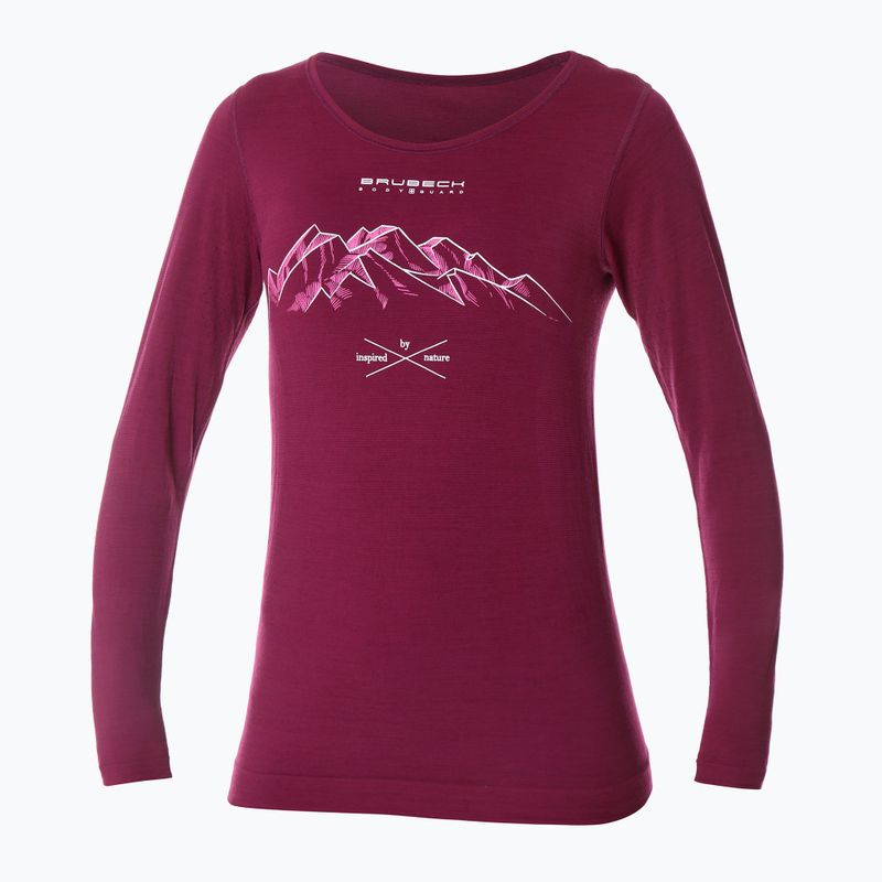 Moteriški termoaktyvūs marškinėliai ilgomis rankovėmis Brubeck Outdoor Wool Pro slyvų spalvos 3