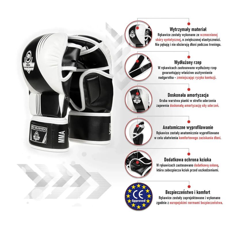 Mma Krav Maga sparingo pirštinės DBX BUSHIDO juoda ir balta Arm-2011A-L/XL 10