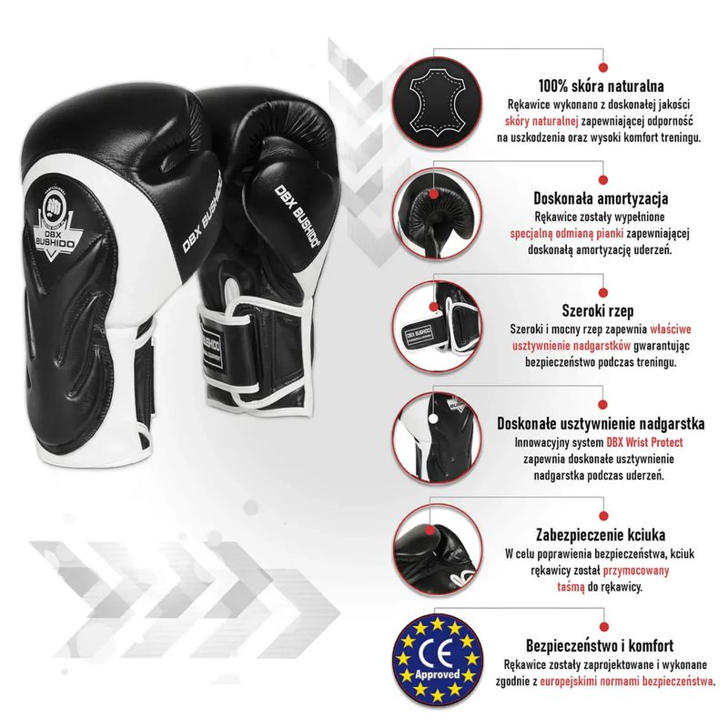 DBX BUSHIDO bokso pirštinės su Wrist Protect sistema juodos spalvos Bb4 8