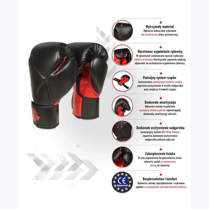 Bokso pirštinės DBX BUSHIDO "Hammer - Red" Muay Thai juodos/raudonos 13
