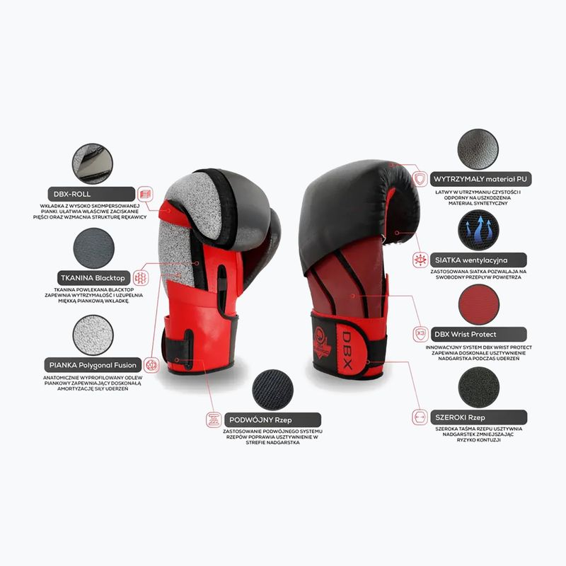 Bokso pirštinės DBX BUSHIDO "Hammer - Red" Muay Thai juodos/raudonos 14