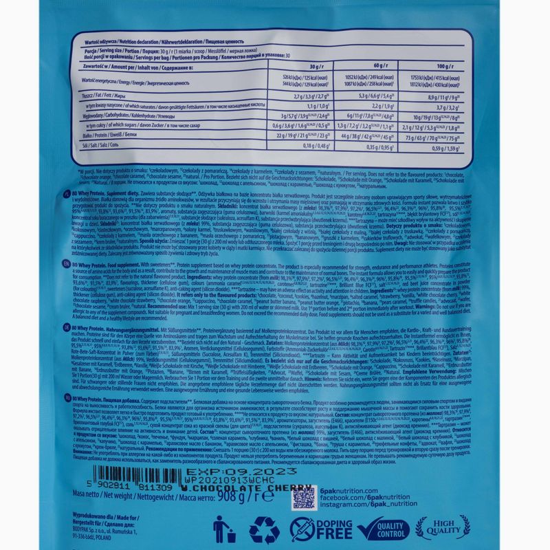Išrūgos 6PAK 80 Proteinas 908 g Baltasis šokoladas su vyšniomis 2