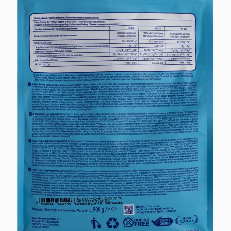 Išrūgos 6PAK 80 Proteinas 908 g Šokoladinis sezamas 2