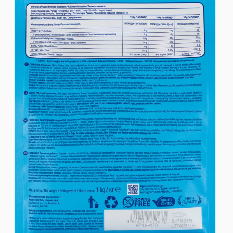 Angliavandeniai 6PAK Carbo Pak 1000 g Obuolių mėta 2
