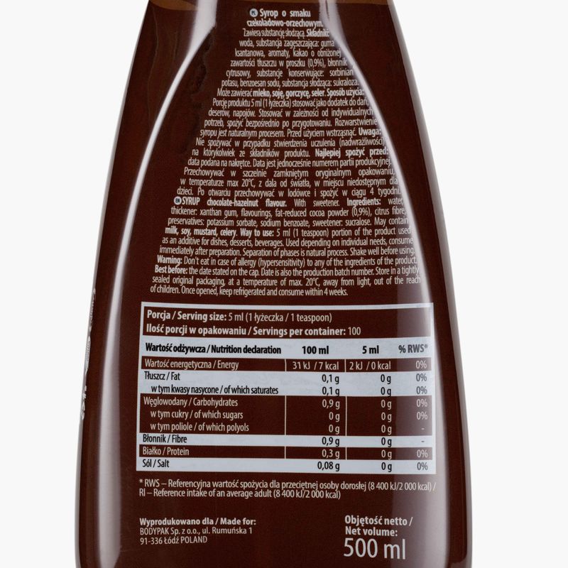 6PAK Sirupas ZERO padažas 500 ml Šokoladinis lazdyno riešutų 2